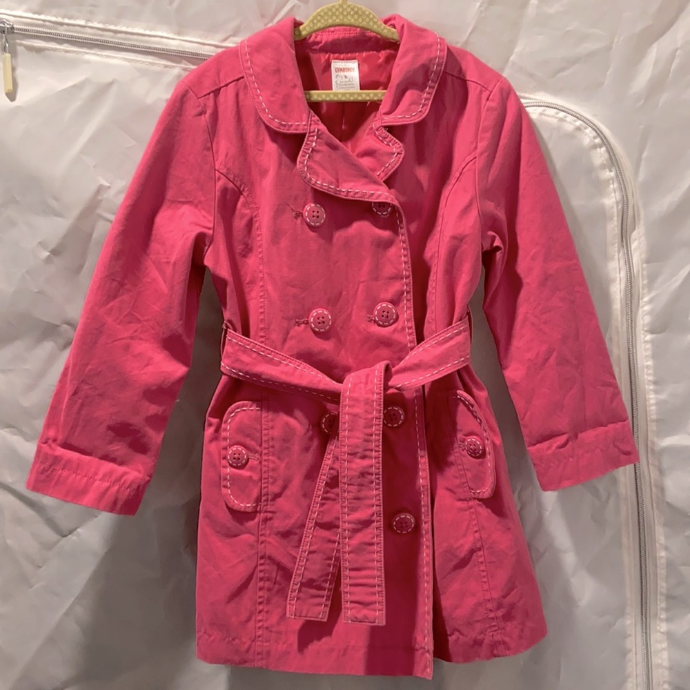 GUC Little Girls Pink Trench Coat w/ White Stitching. Sz 5. So cute!